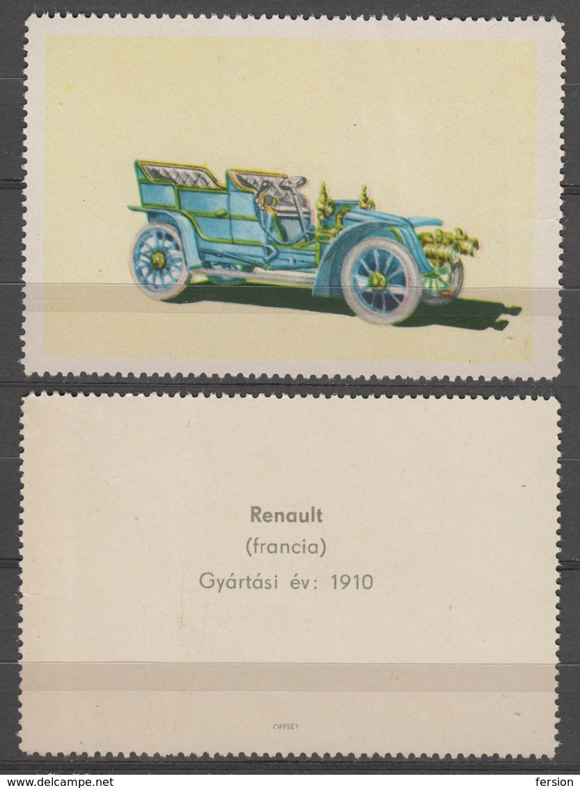 Renault 1910 FRANCE Oldtimer Oldsmobile Auto Veteran Car Automobile Hungary Offset  LABEL CINDERELLA VIGNETTE - Coches