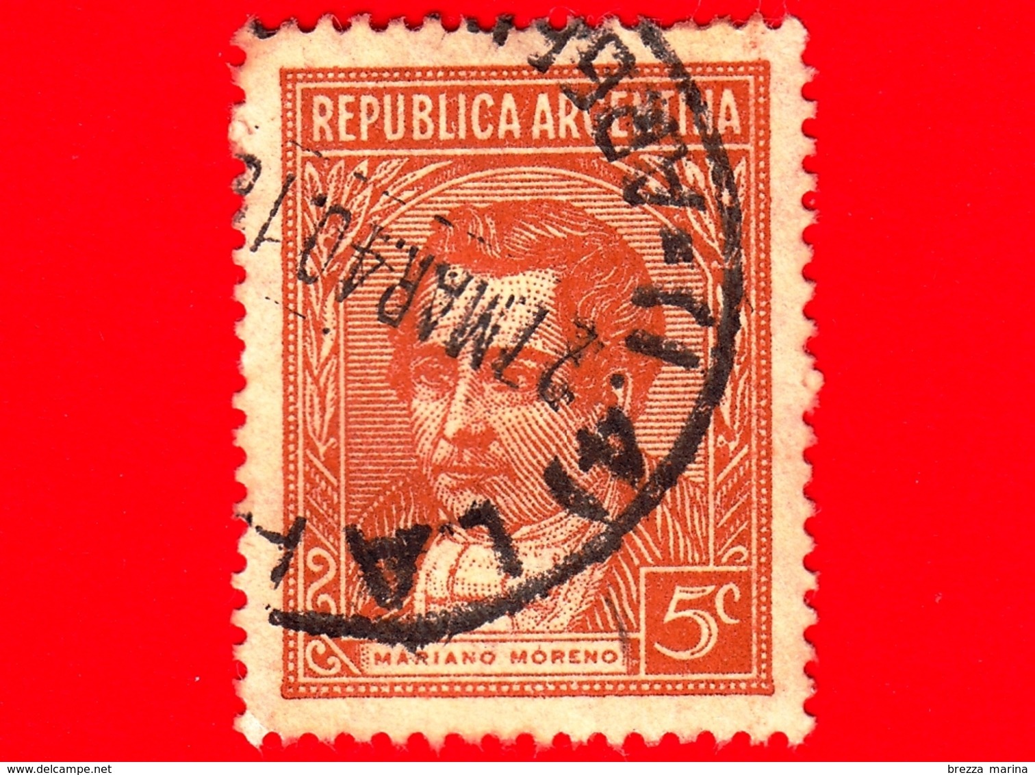 ARGENTINA - Usato - 1935 - Mariano Moreno  - 5 C - Usati