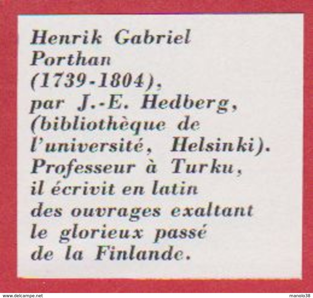 Henrik Gabriel Porthan Par Hedberg. Professeur à Turku. Écrivain. Finlande. Encyclopédie De 1970. - Autres & Non Classés