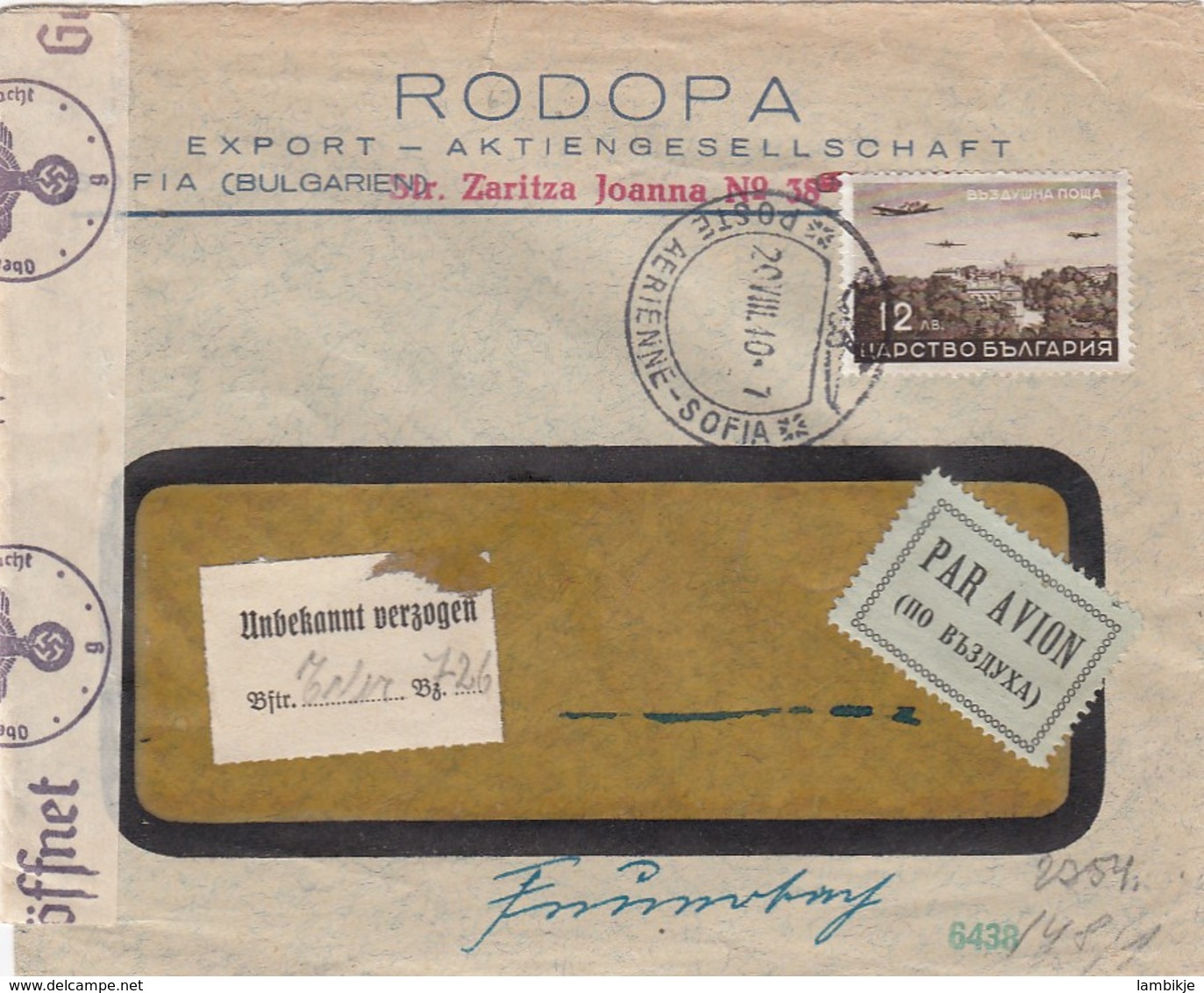 Bulgary Cover Censor Airmail 1940 - Briefe U. Dokumente