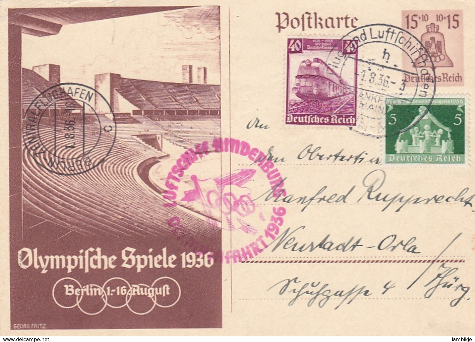 Deutsches Reich Postkarte Zeppelin 1936 Olympiafahrt - Briefe U. Dokumente