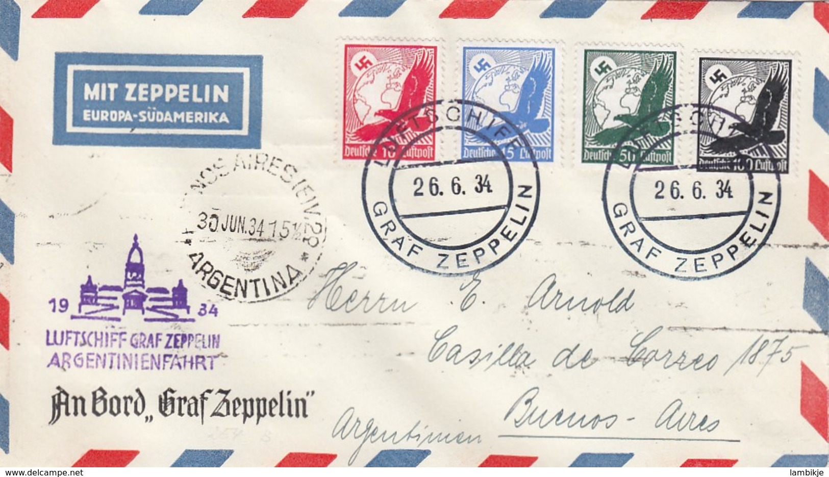 Deutsches Reich Brief Zeppelin 1934 Argentienienfahrt - Briefe U. Dokumente