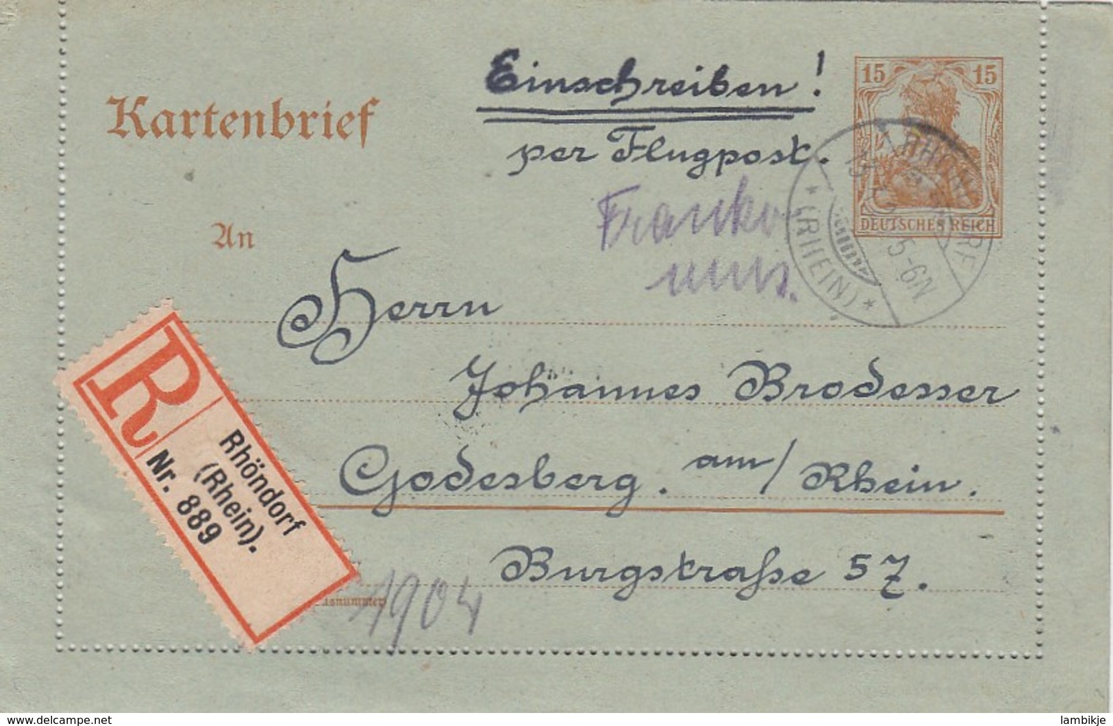 Deutsches Reich Luftpost R Kartenbrief 1920 - Briefe U. Dokumente