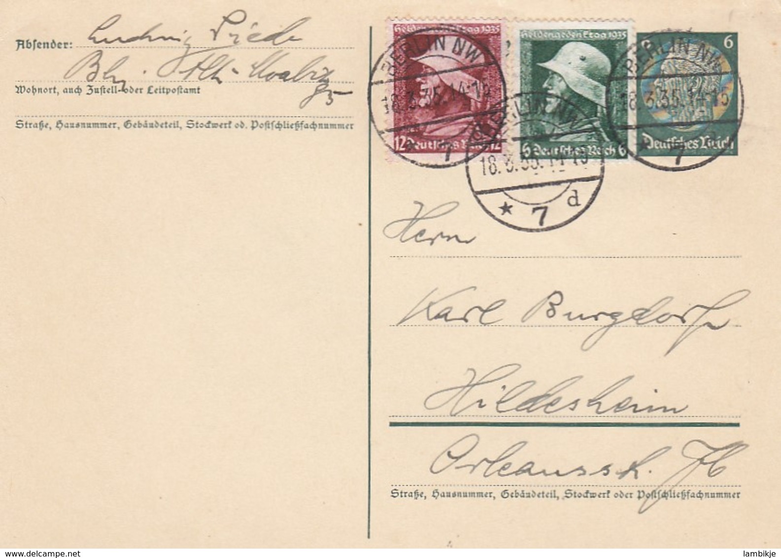 Deutsches Reich Postkarte 1935 - Briefe U. Dokumente