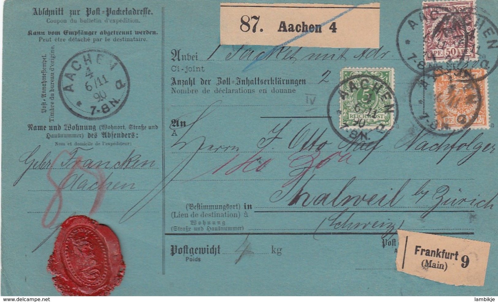 Deutsches Reich Paketkarte 1891 - Briefe U. Dokumente