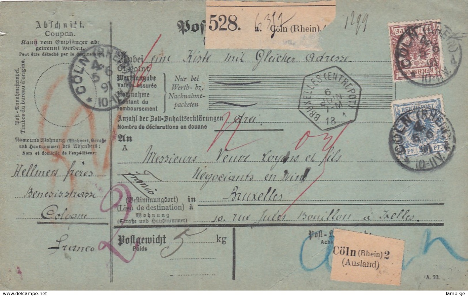 Deutsches Reich Paketkarte 1891 - Briefe U. Dokumente