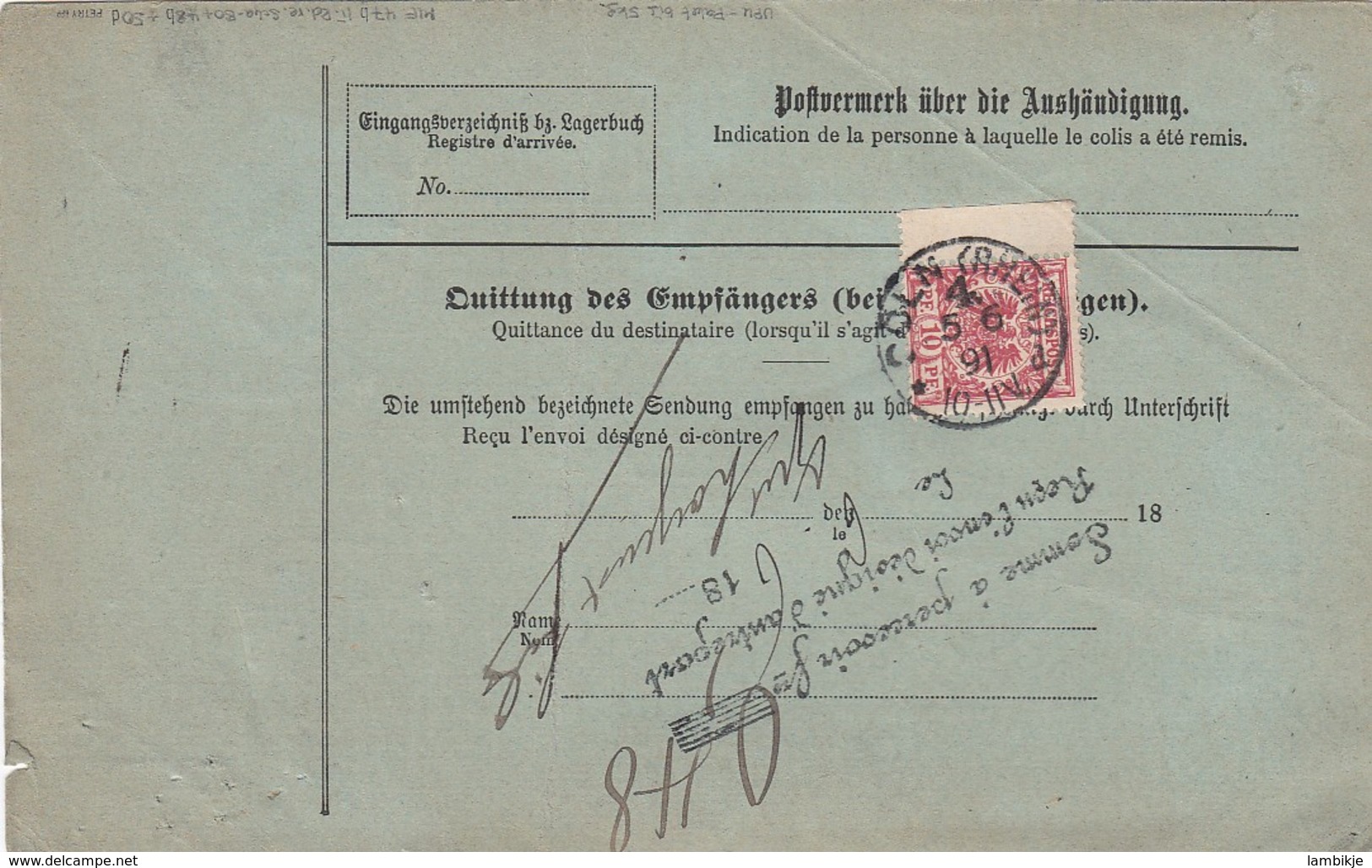 Deutsches Reich Paketkarte 1891 - Briefe U. Dokumente