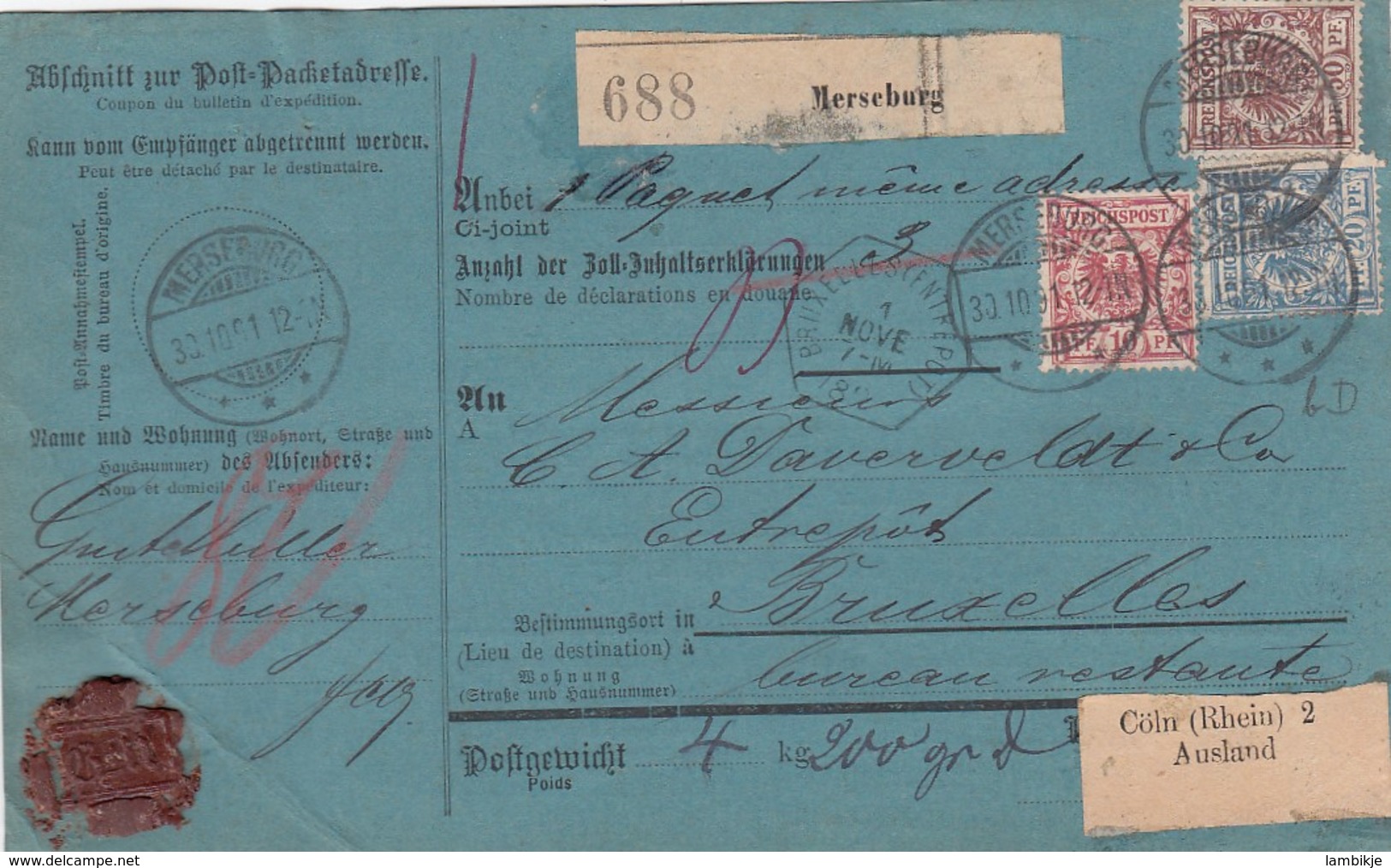 Deutsches Reich Paketkarte 1891 - Briefe U. Dokumente