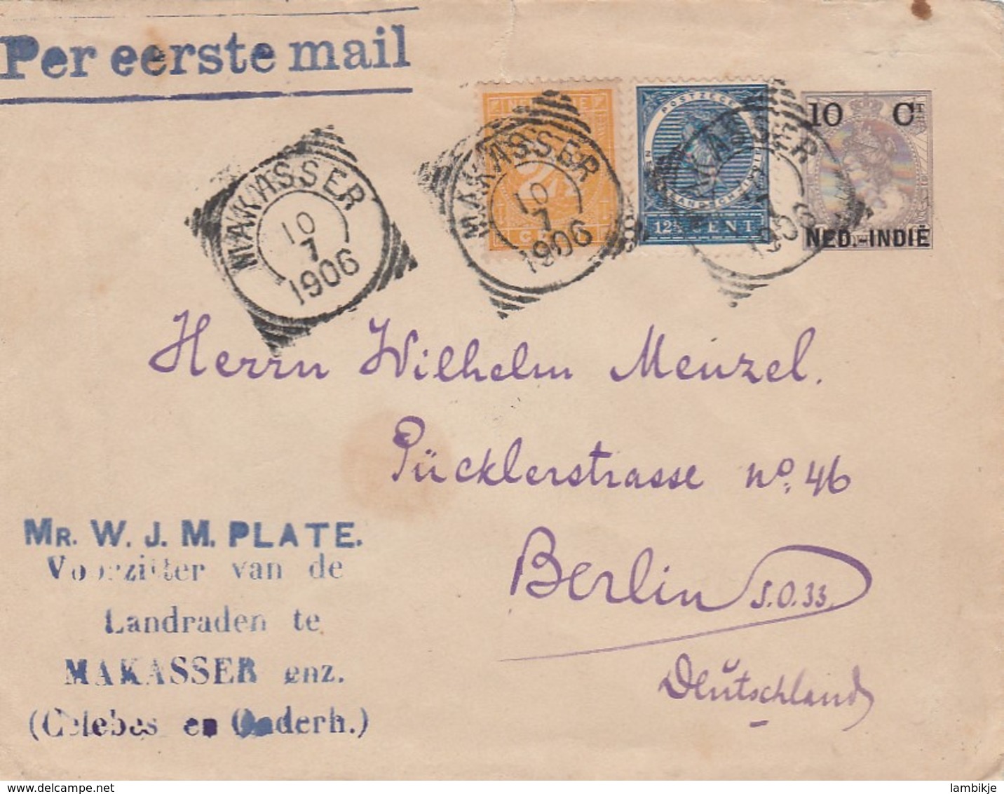 Nederlands-Indië Enveloppe 1906 First Mail - Indes Néerlandaises