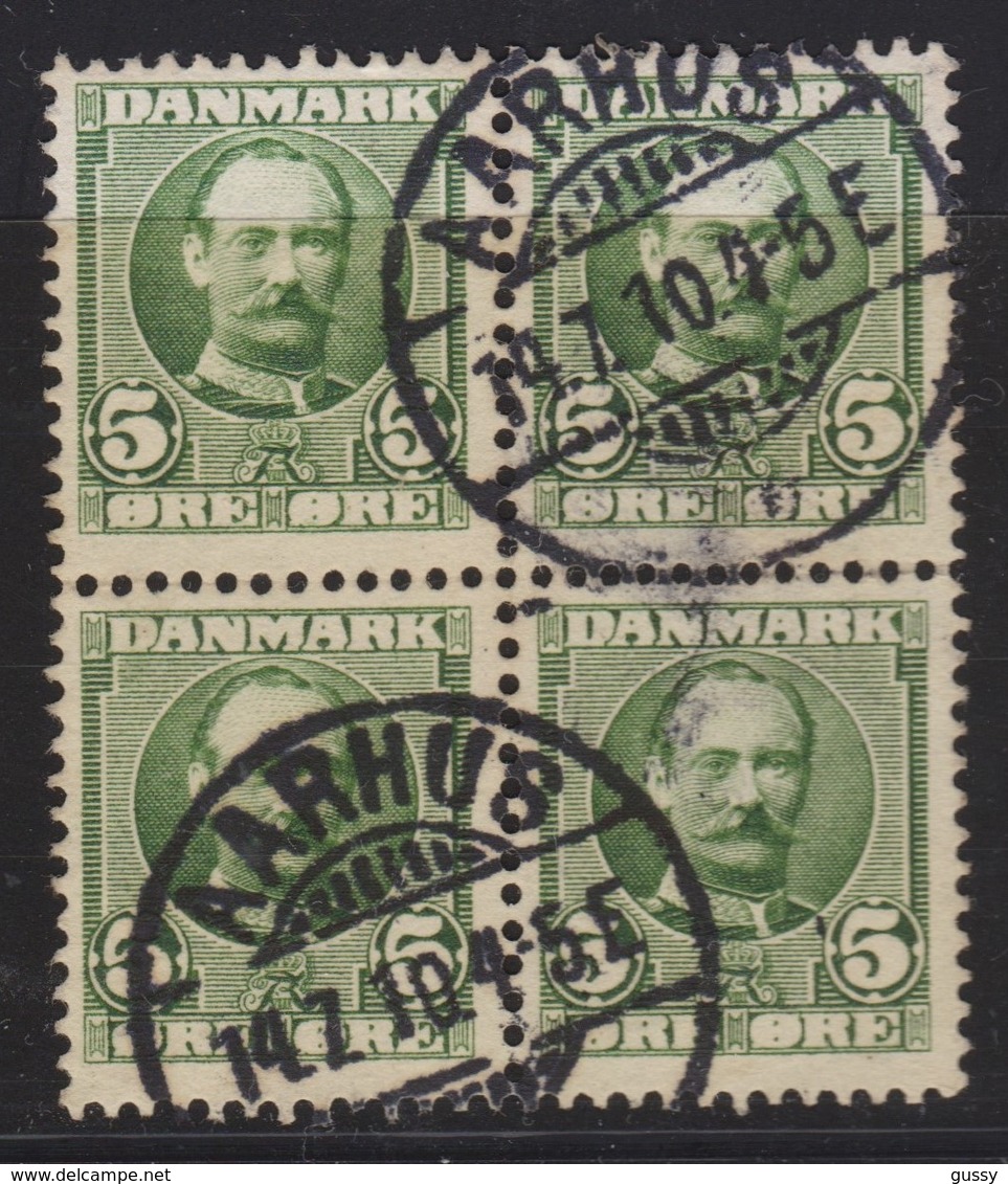 DANEMARK 1907-12:   Bloc De 4 Du 5 O., , Oblitéré 'Aarhus' - Gebruikt