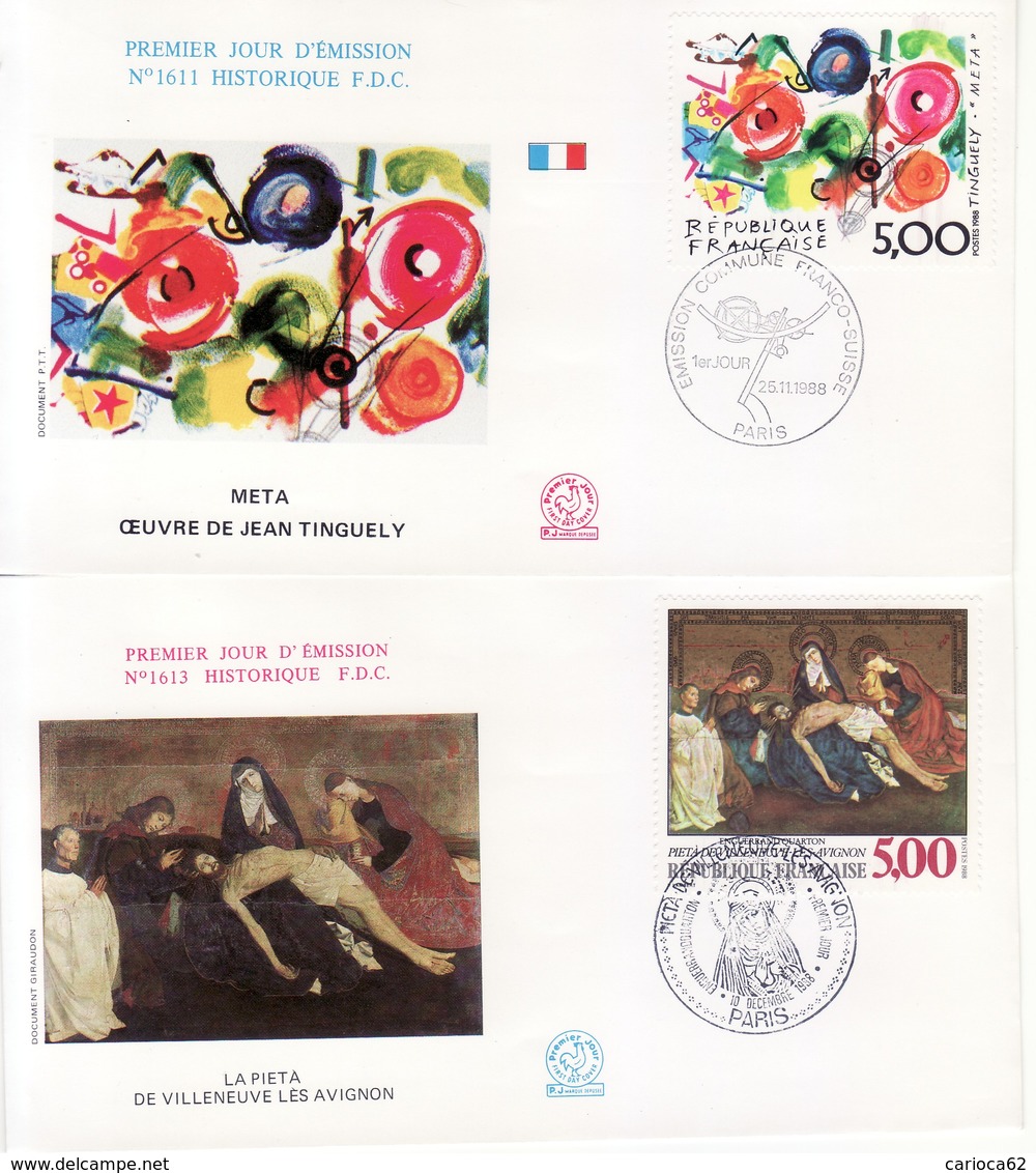 1988 - FRANCIA 2 FDC OPERE D' ARTE VEDI++++ - 1980-1989