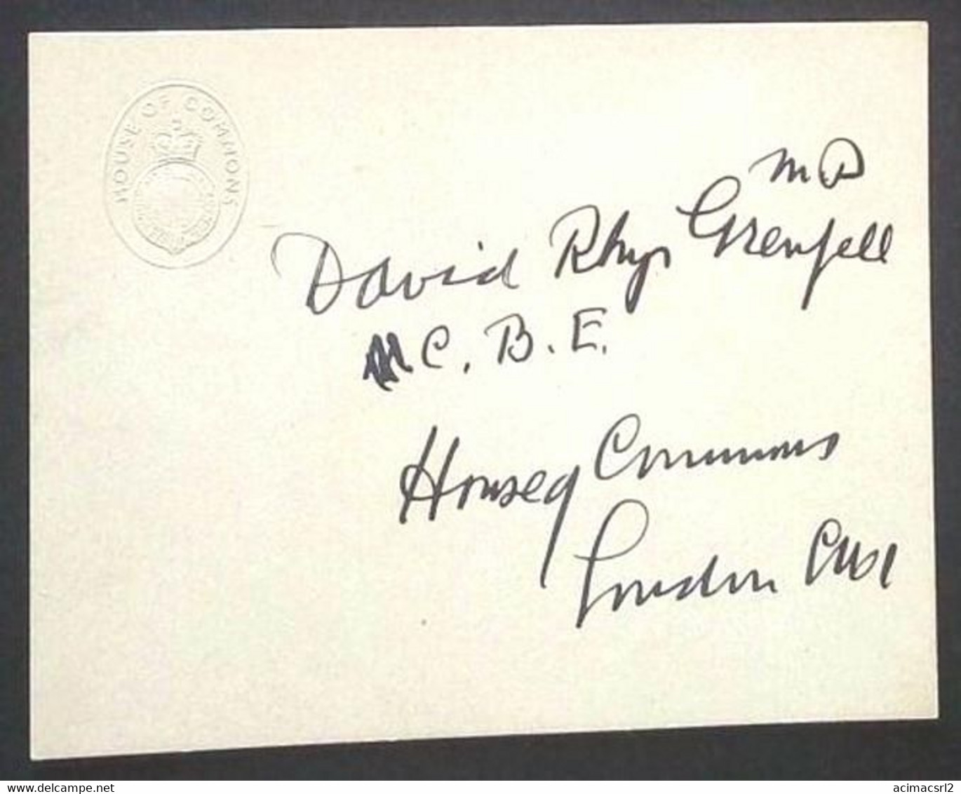 X13 - UK ENGLAND - C.B.E. UK Member Of Parliament DAVID RHYS GRENFELL Autograph Orig. In Card Of House Of Commons Stamp - Other & Unclassified