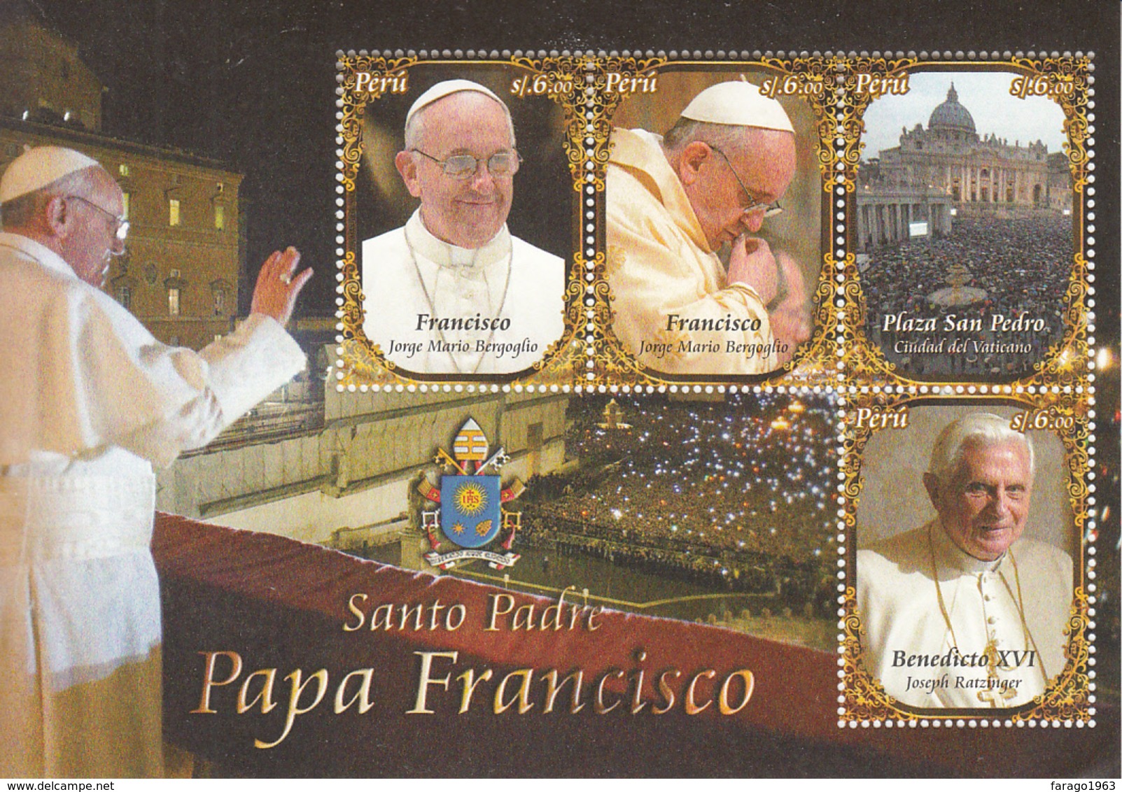 2013 Peru Pope Francis Vatican   Miniature Sheet Of 4 MNH - Perù
