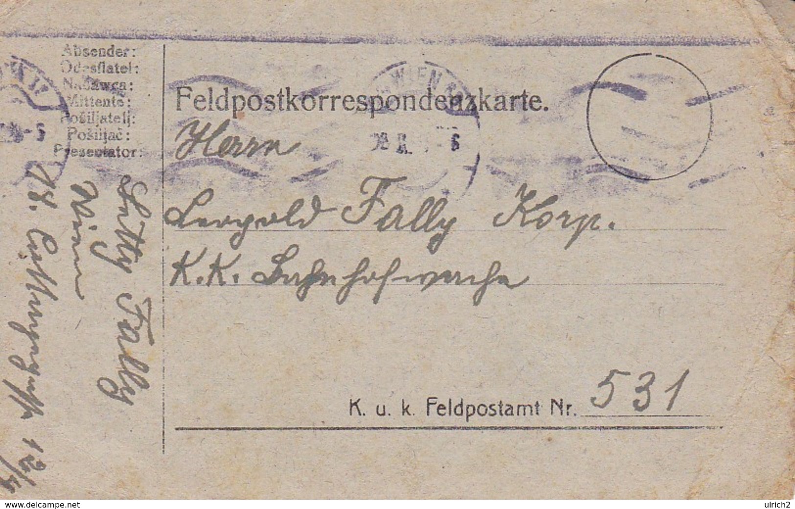 Feldpostkarte Wien Nach Eisenbahnwache FP 531 - 1918 (39623) - Briefe U. Dokumente