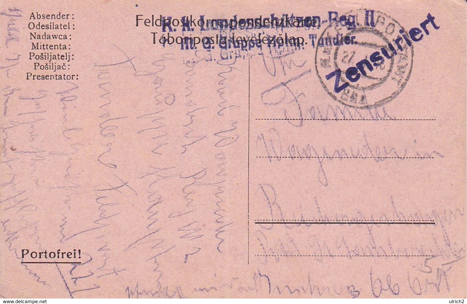 Feldpostkarte K.k. Landesschützen-Reg. II M.G. Gruppe Hptm. Tandler Nach OÖ - 1916 (39624) - Briefe U. Dokumente