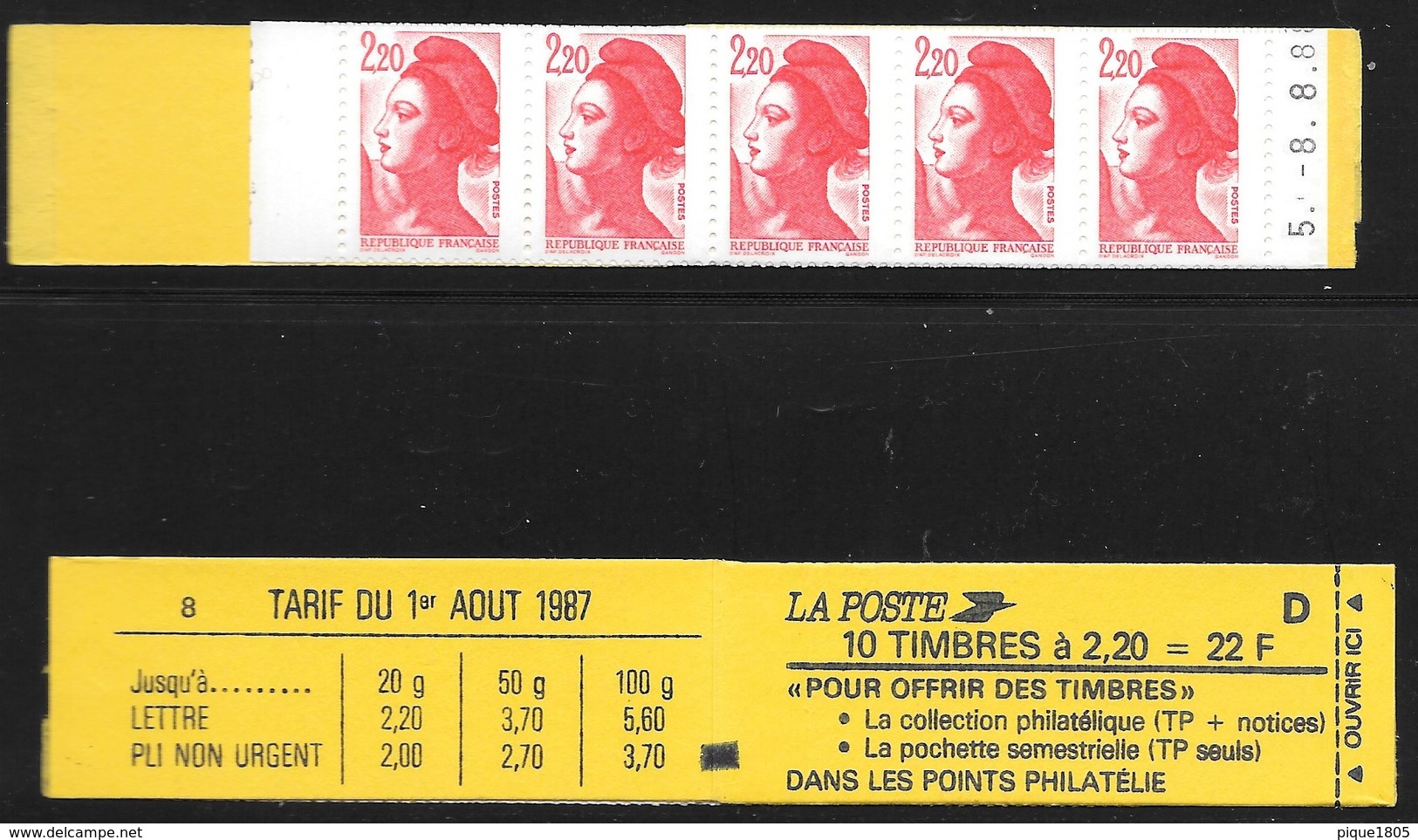 Carnet 2376-C10 Daté 8.8.88 Liberté 2,20 Rouge Conf 8 - Autres & Non Classés