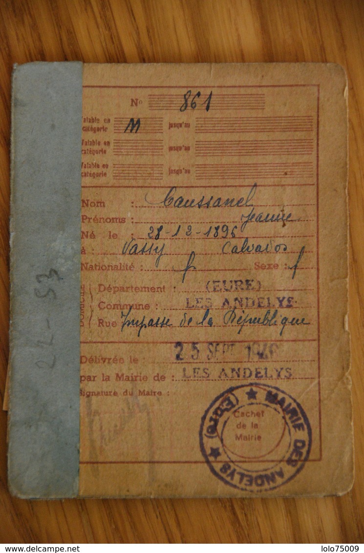Rationnement -  Carte D'alimentation Les Andelys Eure - Documents Historiques