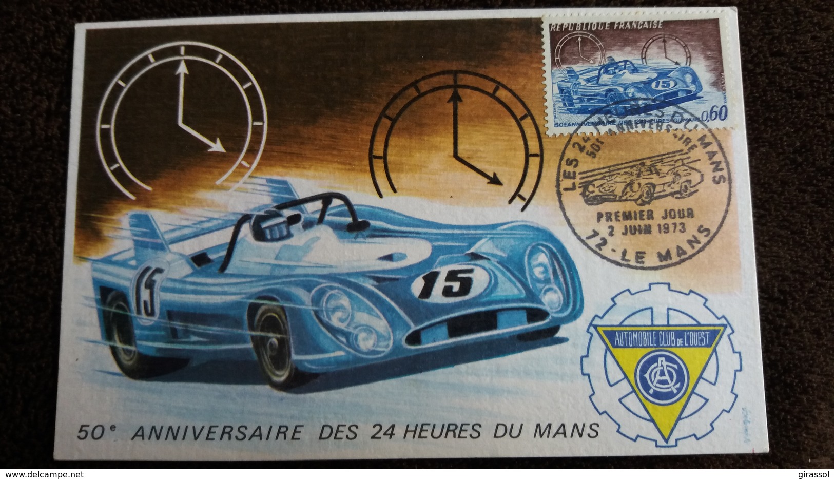 CPSM LE MANS 50 EME ANNIVAERSAIRE DES 24 HEURES DU MANS 1 ER JOUR TIMBRE FLAMME 2 JUIN 1973 - Le Mans