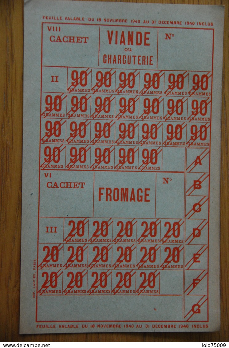 Rationnement - Feuille De Tickets Viande Fromage Vierge - Documents Historiques