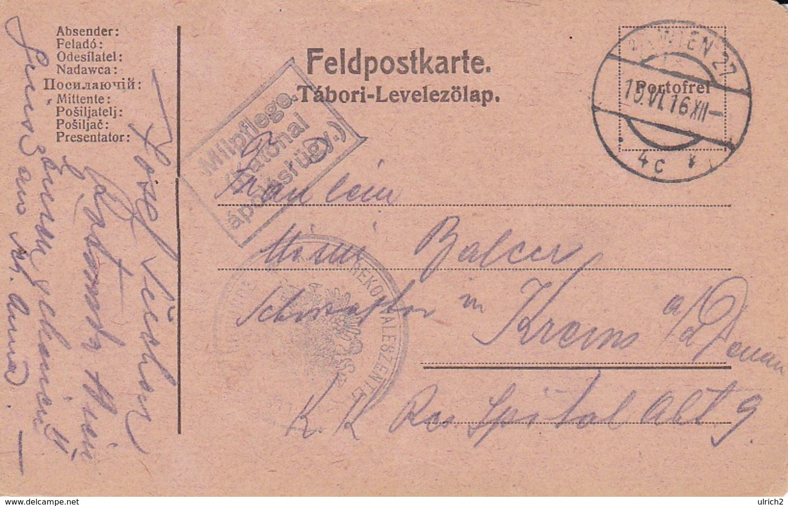 Feldpostkarte K.u.k. Rekonvaleszenten-Sammelstelle Rotunde Wien Nach Krems/Donau - 1916 (39635) - Lettres & Documents