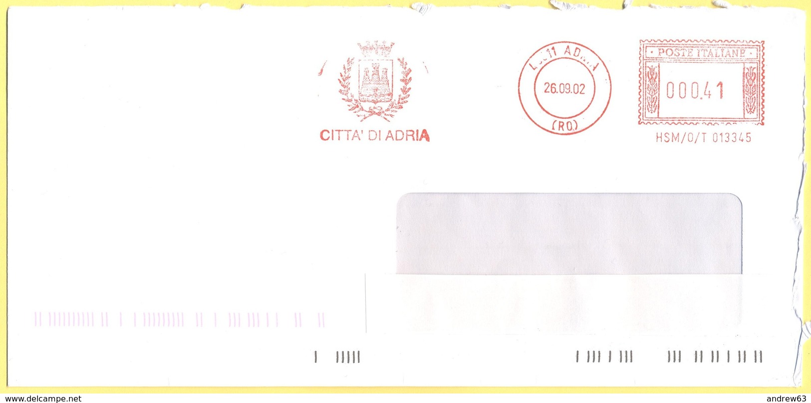 ITALIA - ITALY - ITALIE - 2002 - 00,41€ EMA, Red Cancel - Comune, Città Di Adria - Viaggiata Da Adria - Macchine Per Obliterare (EMA)