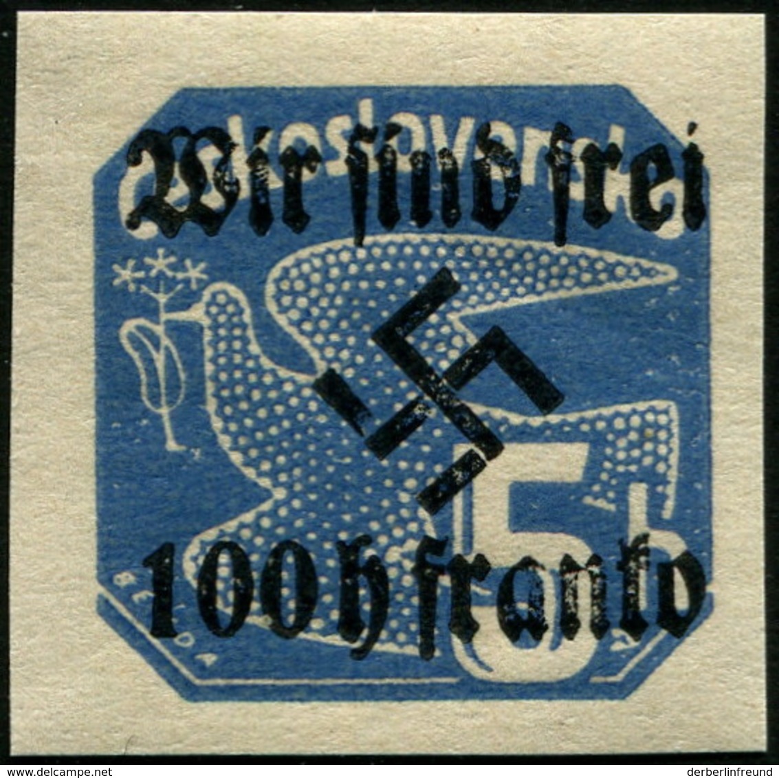 Sudetenland Rumburg Zeitungsmarke 100 Auf 5 Heller  Mi.Nr. 28  POSTFRISCH Und ECHT !! - Occupation 1938-45