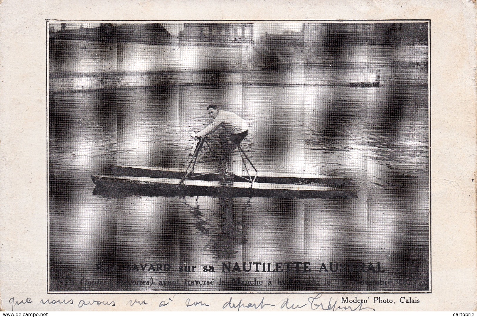 René SAVARD Sur Sa NAUTILETTE AUSTRAL, 1er Ayant Traversé La Manche à Hydrocycle Le 12 Novembre 1927 (départ Du TRÉPORT) - Cycling