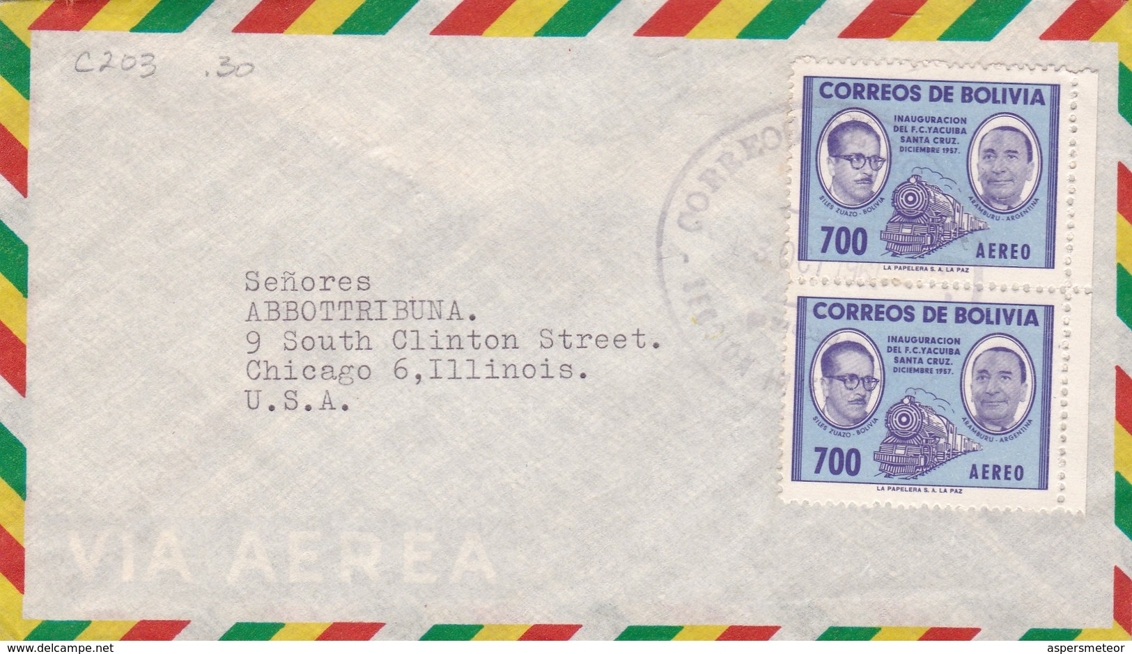 ENVELOPE AIRMAIL CIRCULEE BOLIVIA 1961 A USA. STAMP A PAIR AVEC BORD DU PLAQUE - BLEUP - Bolivia