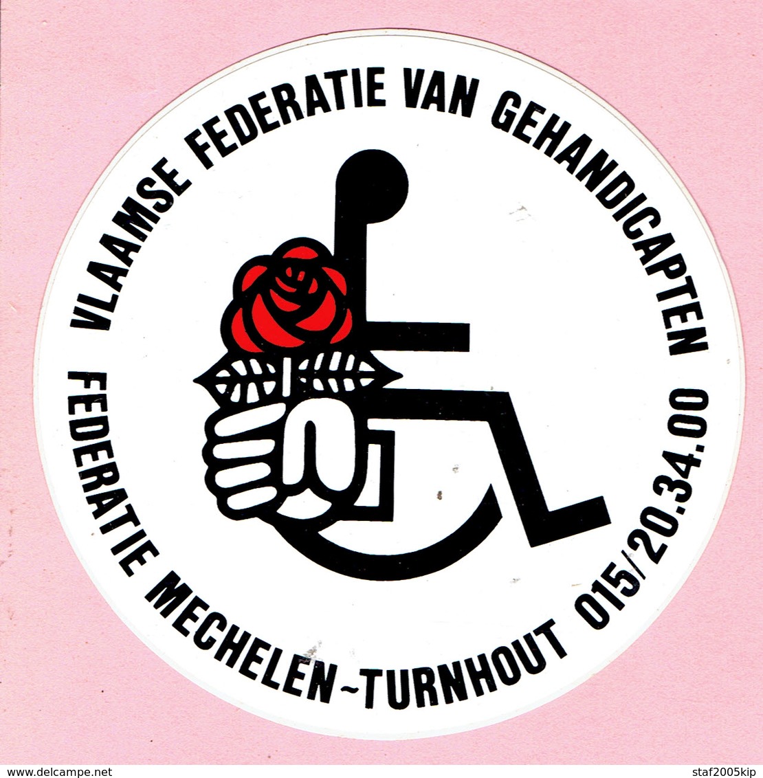 Sticker - Vlaamse Federatie Voor Gehandicapten - Mechelen - Turnhout - 1985 - Autocollants