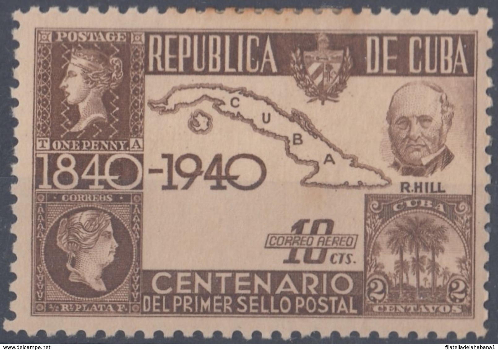 1940-275 CUBA REPUBLICA 1940 Ed.342 PENNY BLACK, ROWLAND HILL. MH. - Unused Stamps