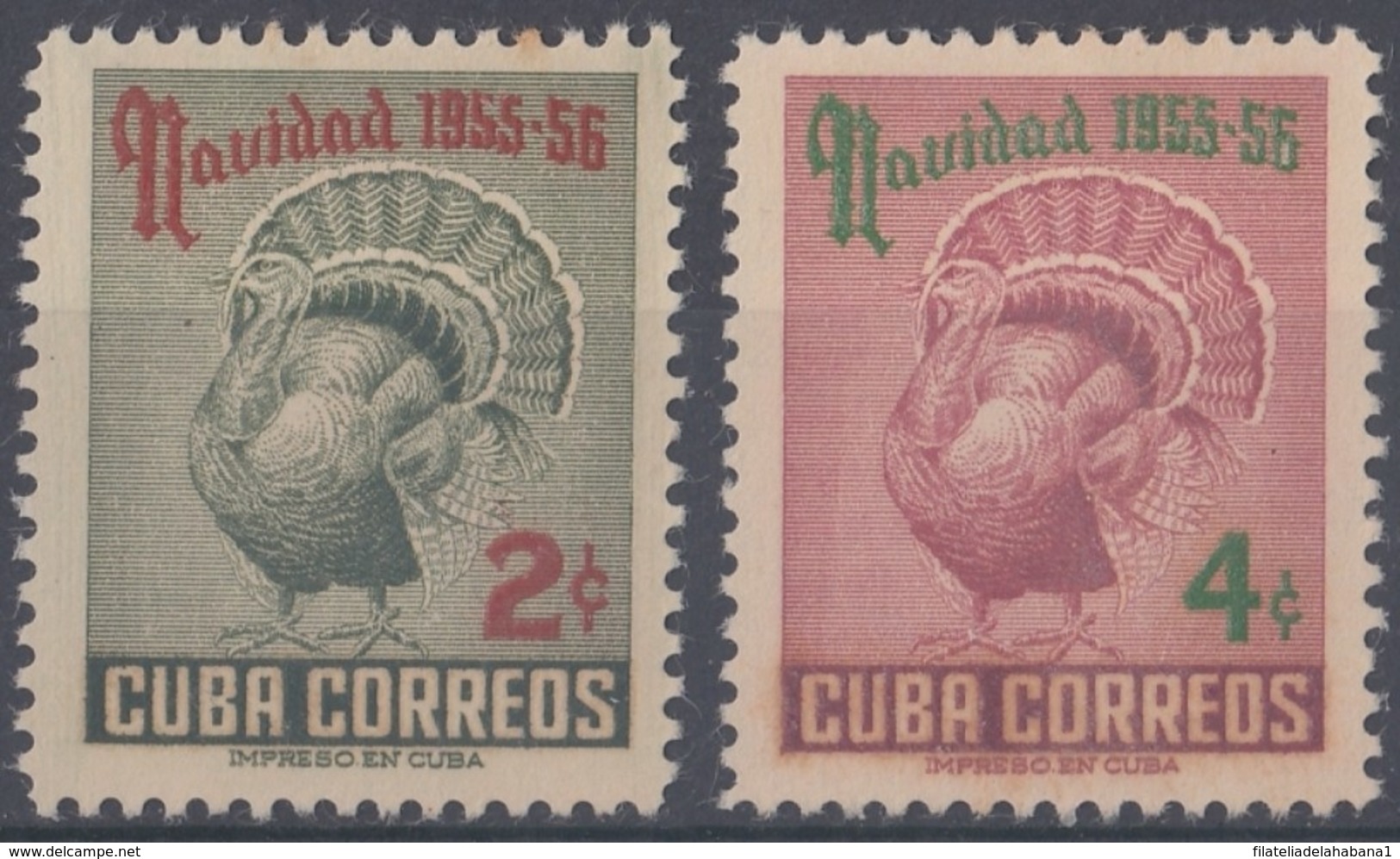 1955-297 CUBA REPUBLICA 1955 Ed.637-38. CHRISTMAS, NAVIDADES, PAVO, TURKEY. MH. - Nuevos