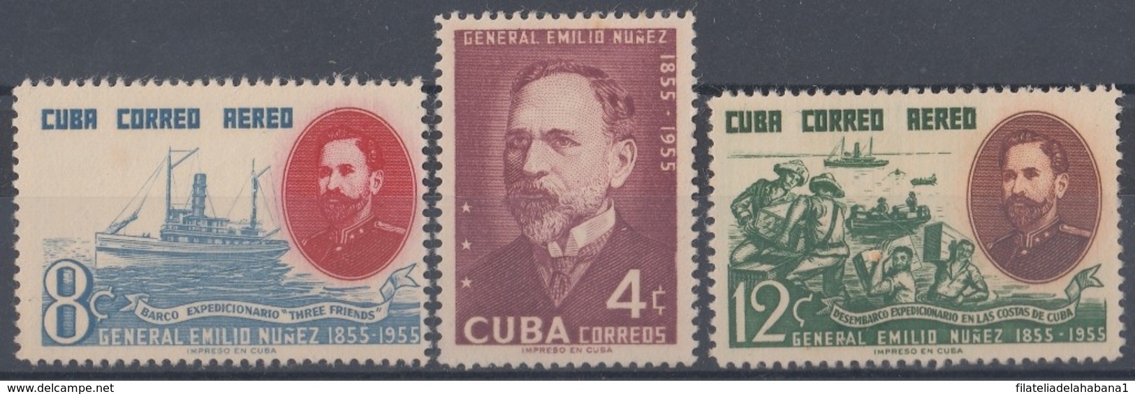 1955-300 CUBA REPUBLICA 1955 Ed.639-41. GENERAL EMILIO NUÑEZ, SHIP. MH- LIGERAS MANCHAS. - Nuevos