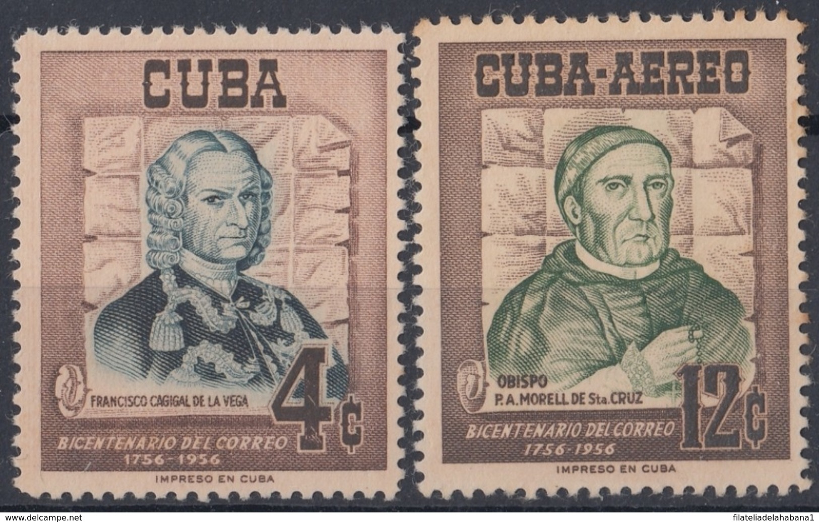 1956-340 CUBA REPUBLICA 1956 Ed.644-45. CENT. SERVICIO POSTAL. CAJIGAL & MORELL. MH. - Nuevos