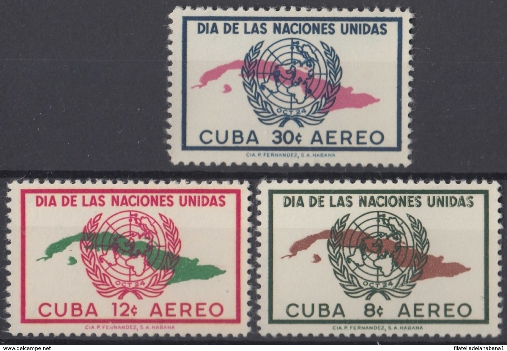 1958-370 CUBA REPUBLICA 1958 Ed.718-20. MNH. DIA DE LAS NACIONES UNIDAS. - Nuevos