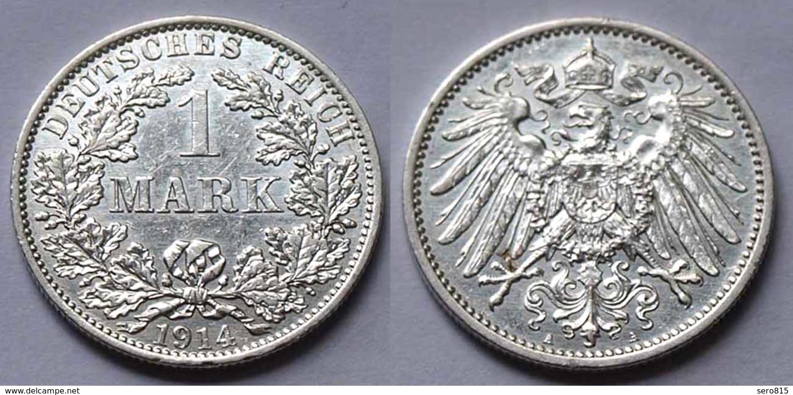 1 Mark Jäger 17 Silber Münze Großer Adler 1914 A Kaiserreich  (22011 - 1 Mark