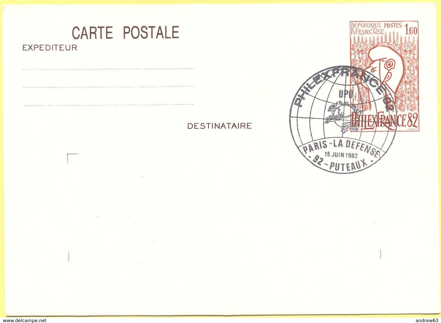 FRANCIA - France - 1982 - 1,60 PhilexFrance '82 + Special Cancel Puteaux PhilexFrance '82 - Carte Postale - Intero Posta - Cartoline Postali E Su Commissione Privata TSC (ante 1995)