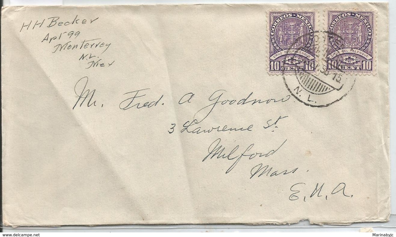 J) 1956 MEXICO, CROSS OF PALENQUE, MULTIPLE STAMPS, AIRMAIL, CIRCULATED COVER, FROM MEXICO TO USA - Mexico