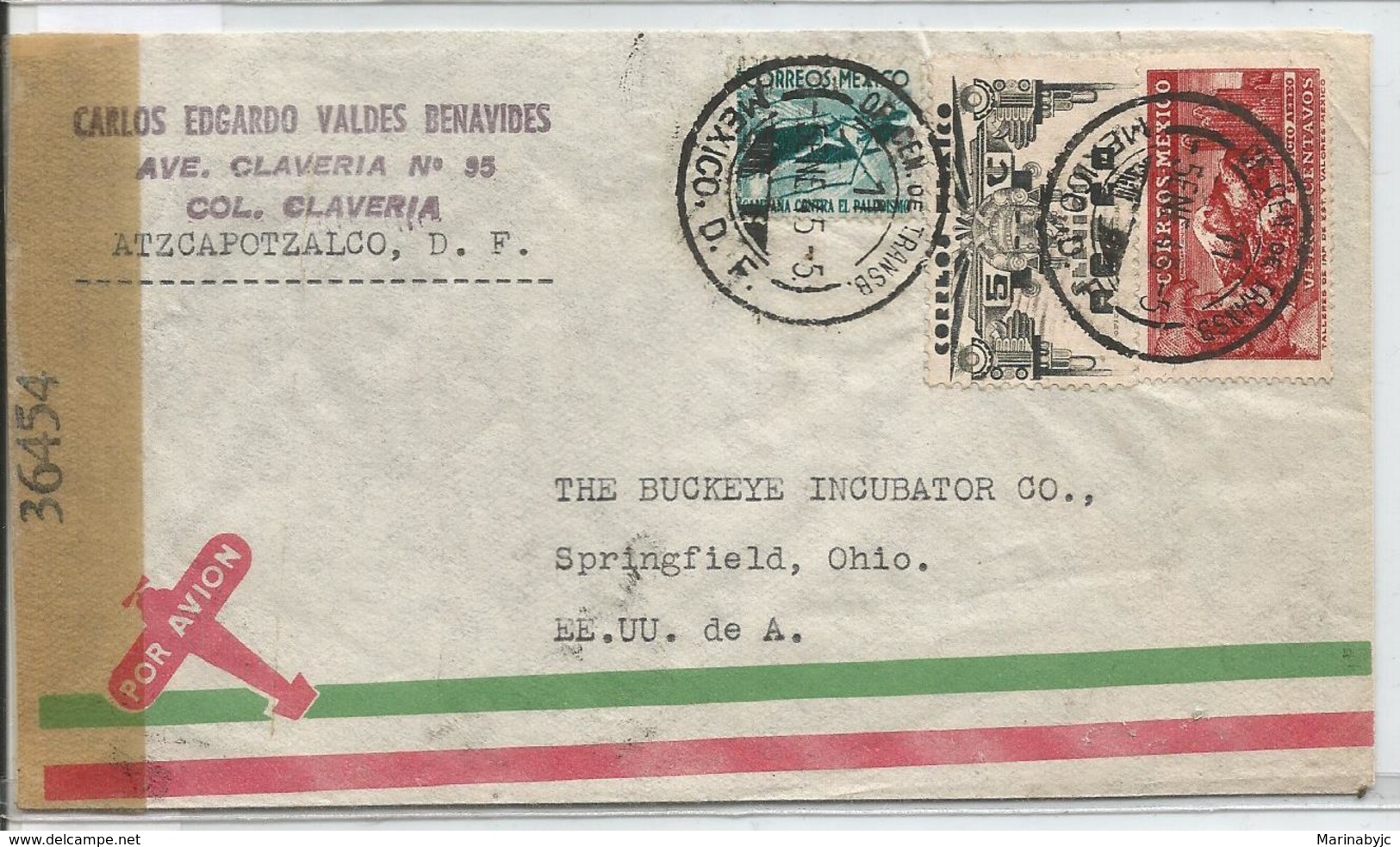 J) 1945 MEXICO, EAGLE MAN OVER MOUNTAINS, SYMBOL OF AIR SERVICE, CAMPAIN AGAINST MALARIA, OPENED BY EXAMINER, MULTIPLE S - Mexico