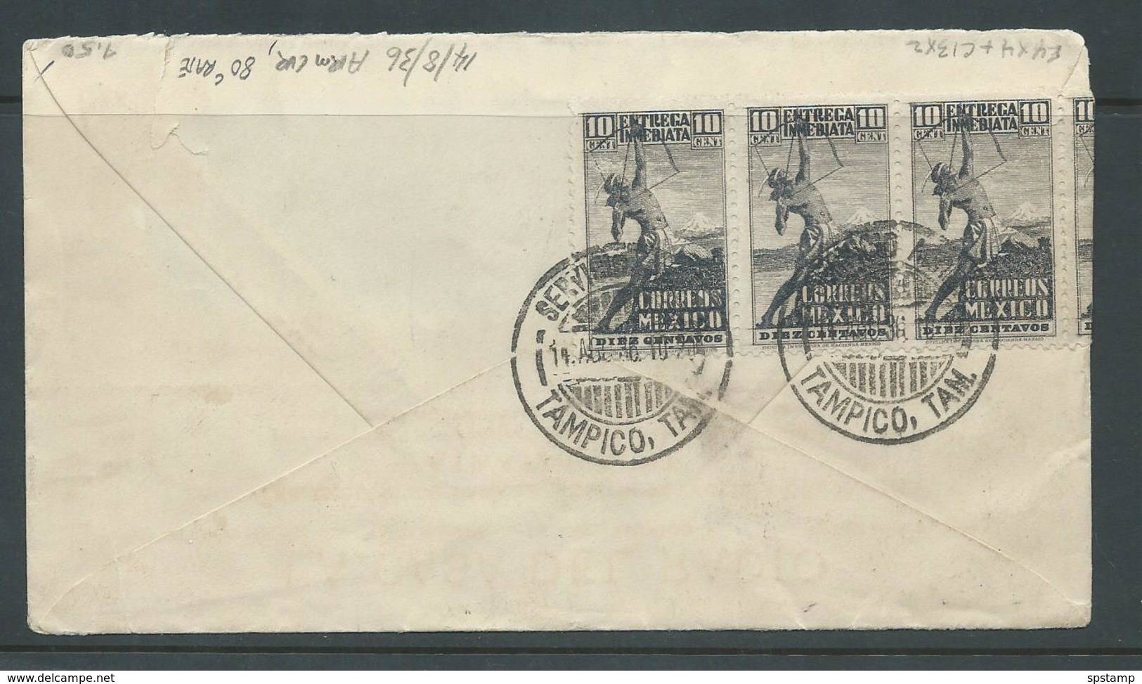 Mexico 1936 Airmail Invoice Cover 80c Rate Ex Tampico - Mexico