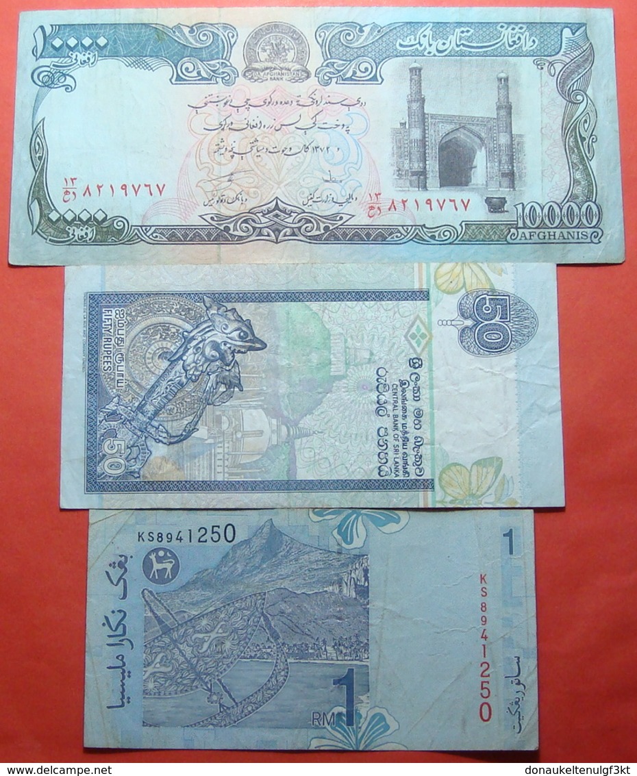 LOT X 3 MIDDLE EAST AND ASIA BANKNOTES. APHGANISTAN, SRI LANKA, MALAYSIA - Malaysie