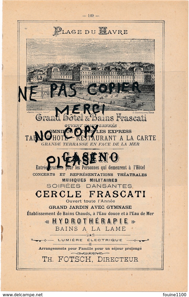 Grand Hôtel & Bains FRASCATI Casino FOTSCH LE HAVRE Malles Malle Valise Articles De Voyage TERRIET PIERARD à PARIS - Publicités