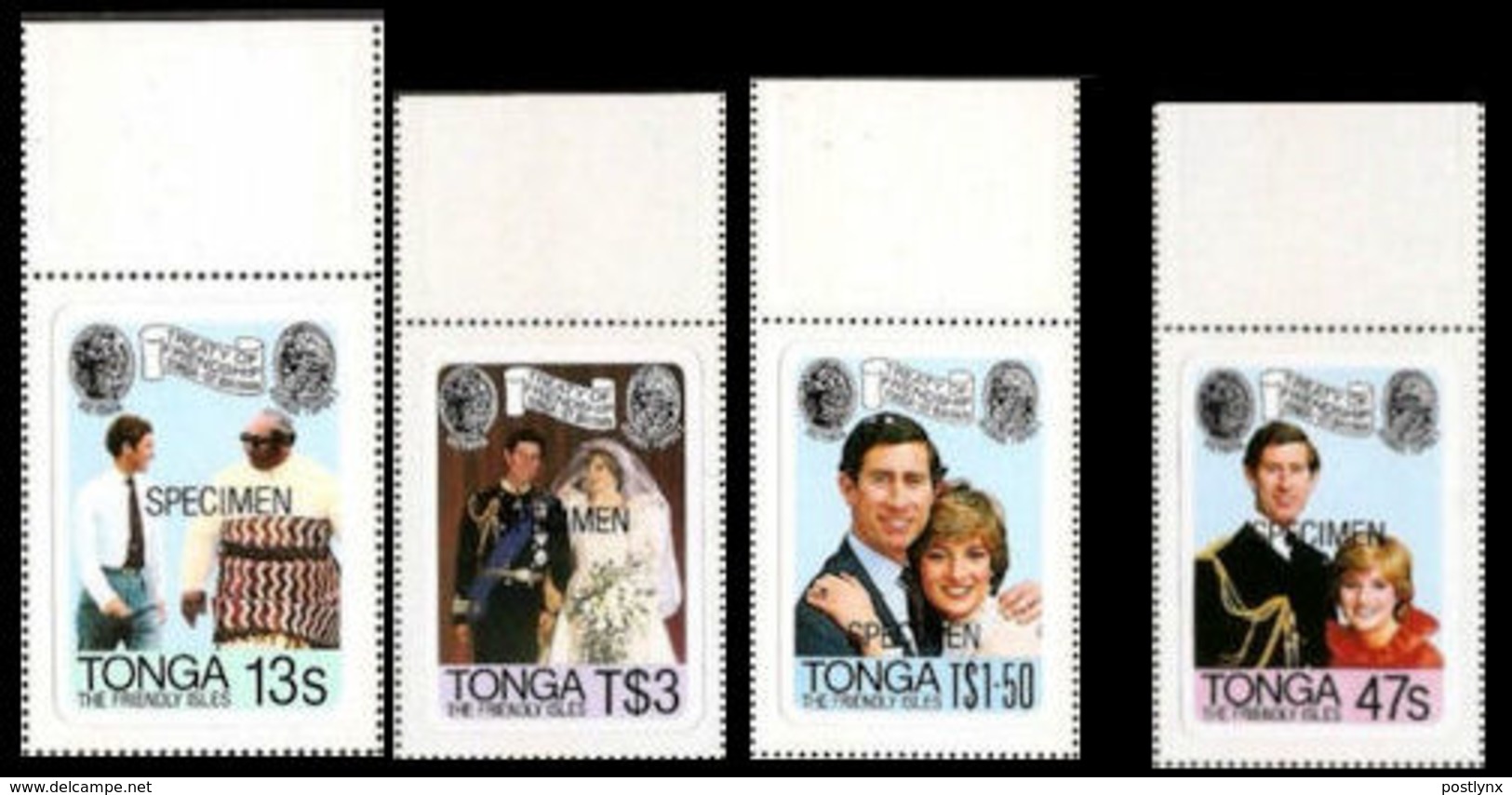 TONGA 1981 Diana Wedding SPECIMEN MARG.SET:4 - Tonga (1970-...)