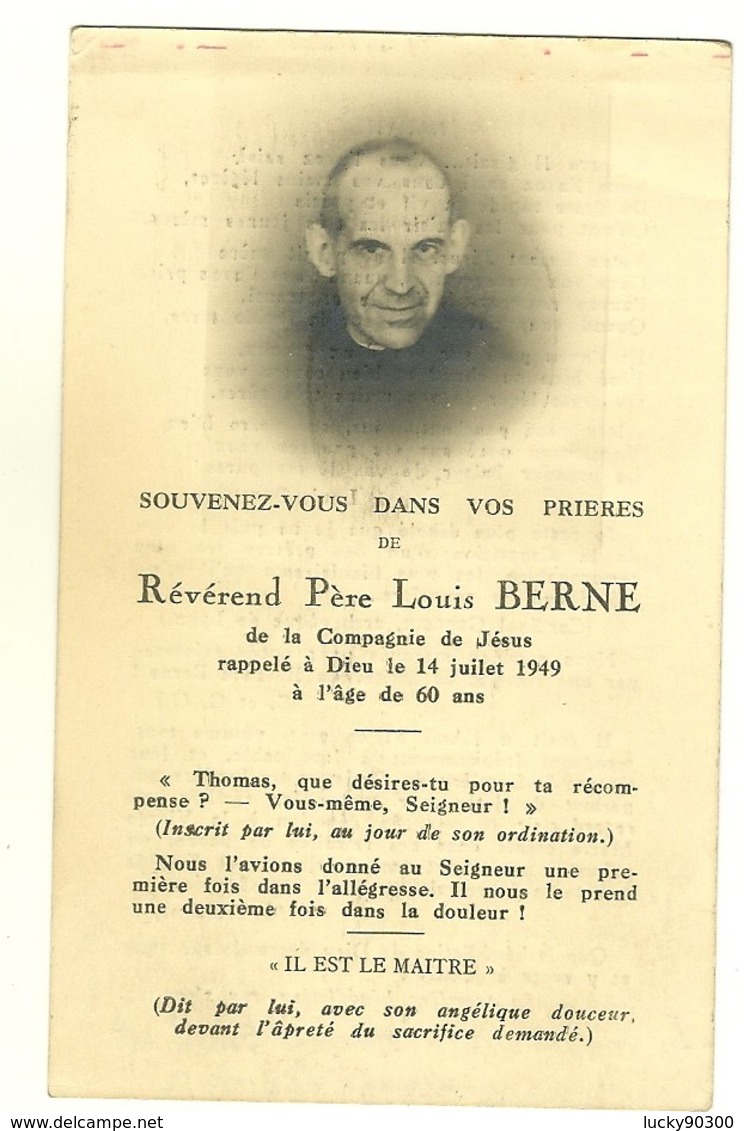 IMAGE RELIGIEUSE - FAIRE PART DE DÉCÈS - RÉVÉREND PÈRE LOUIS BERNE DE LA COMPAGNIE DE JESUS - 1949 - Décès