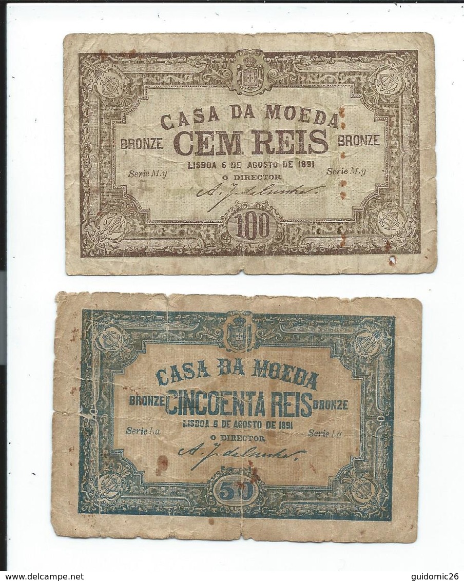 Portugal Casa De Moeda,lisboa Lot De 2 Billets De 1891 - Portugal