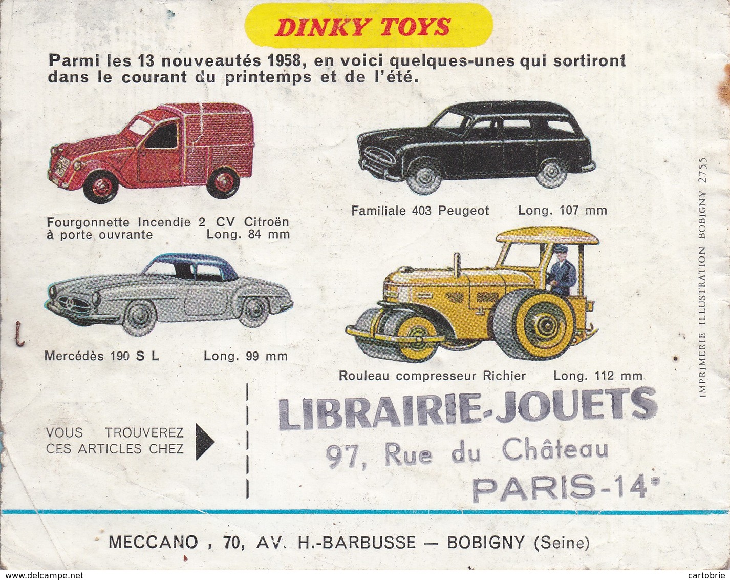 DINKY TOYS Catalogue 1958 - 16 Pages - Format 10,5 X 13,5 Cm - Jeux Et Jouets