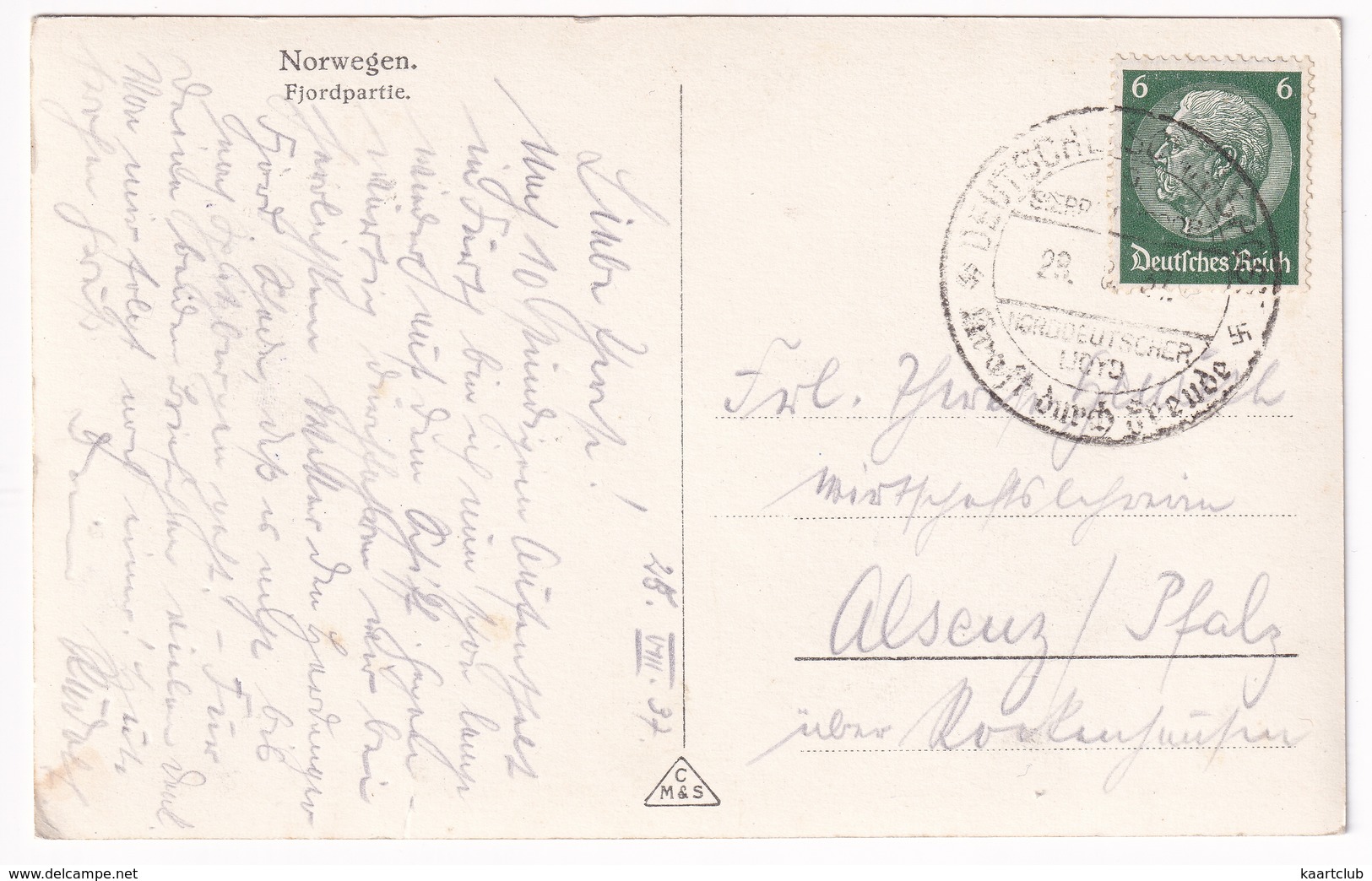 Norwegen - Fjordpartie - (1937 - Norddeutscher Lloyd - 'Kraft Durch Freude' Postmark) - Norway-Norge - Noorwegen