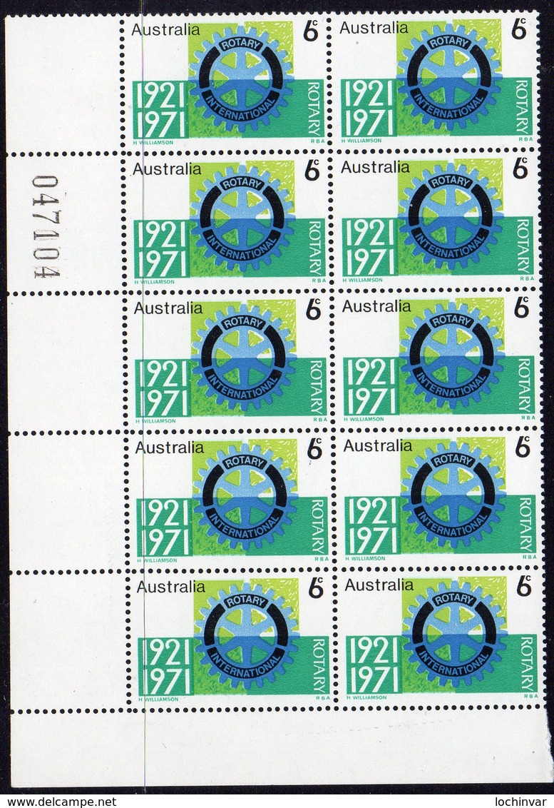 AUSTRALIA, 1971 ROTARY CNR BLOCK 10 MNH - Mint Stamps
