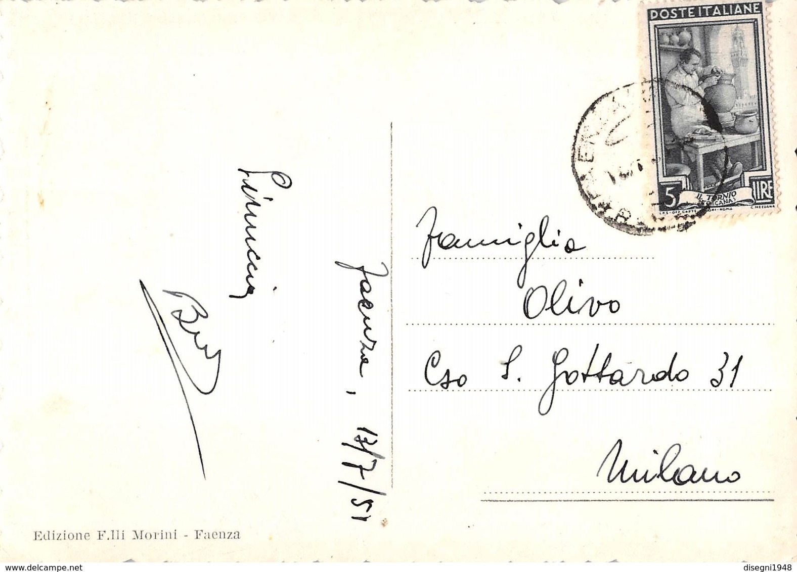 07683 "FAENZA - FONTANA MONUMENTALE" CART. ORIG. SPED. '951 - Faenza