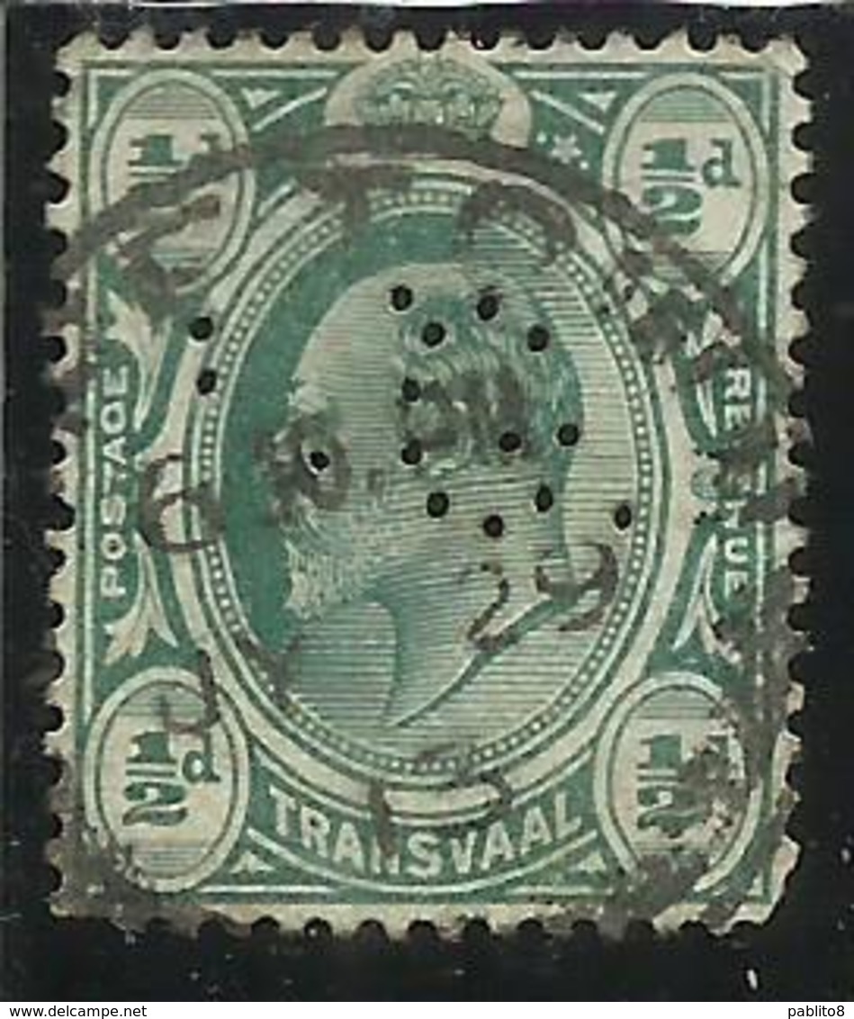 TRANSVAAL 1902 1903 PERFIN KING EDWARD VII RE EDOARDO HALF PENNY 1/2p USATO USED OBLITERE' - Transvaal (1870-1909)