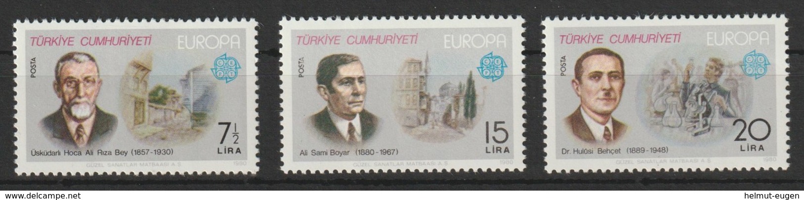 MiNr. 2510 - 2512  Türkei 1980, 28. April. Europa: Bedeutende Persönlichkeiten. - Neufs